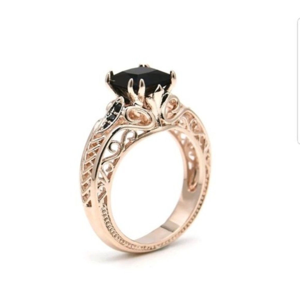New Rose Gold Filled Black Sapphire Ring - Picture 3 of 4